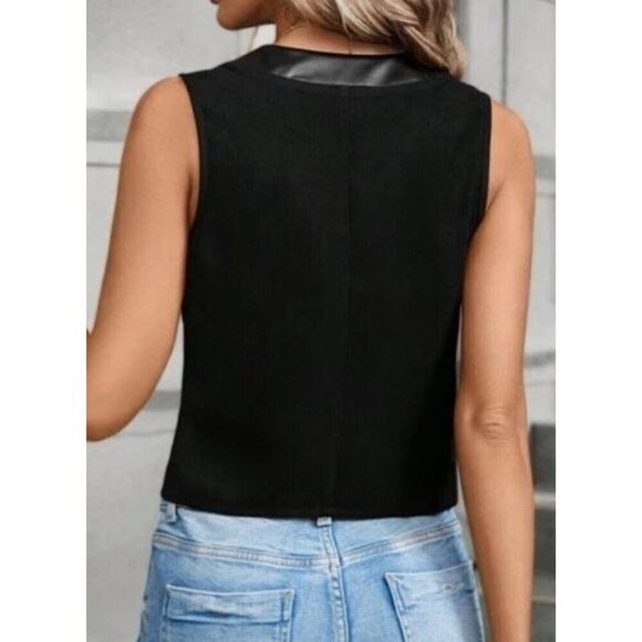 Casual Single-Breasted Vest With Faux Pockets Top - Picture 3 of 5